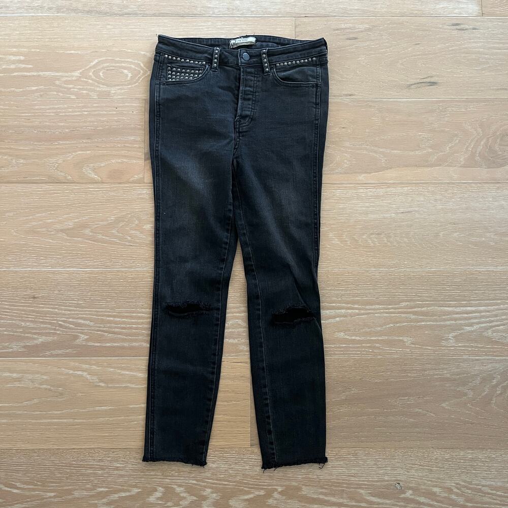 Free People Studded Payton Skinny Distressed Jeans Washed Black sz 27